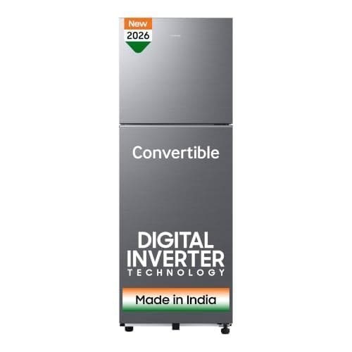🛍️ Samsung 256 L, 3 Star, Convertible, Digital Inverter Frost Free Double Door Refrigerator (RT40H30U3THL, Silver, Refined Inox, 2026 Model)
