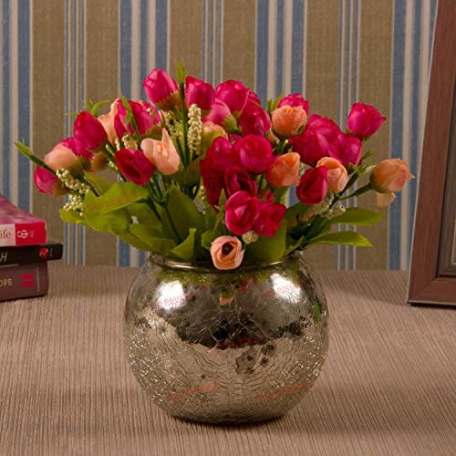 🛍️ TIED RIBBONS Multicolor Flowers with Mercury Glass Vase for Gift for Mom, Birthday Gift for Mom Home Decor Center Table Bedroom Living Room and Office Decoration (Multicolor)