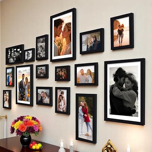 🛍️ Art Street Shooting Star Wall Photo Frames for living Room, Set of 16 Photo frames (Black)