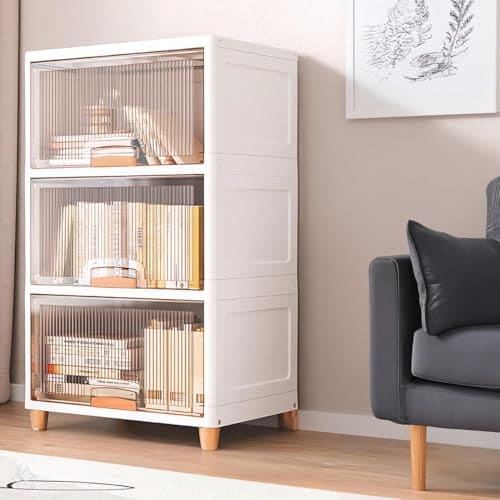🛍️ URBAN LUXY 3-Tier Plastic Storage Cabinet with Transparent Doors | Multipurpose Cupboard Rack for Kitchen, Bedroom & Living Room | Wardrobe Organizer for Clothes, Books & Toys | White
