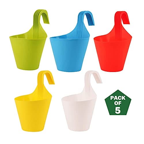 🛍️ Ocean Mart Plastic Hanging Planters 5 Pcs (8 Inch, Multicolor) | Flower Hanging Pots for Home & Balcony Garden | Hanging Planters for Home Plants | Hooked Hanging Pots