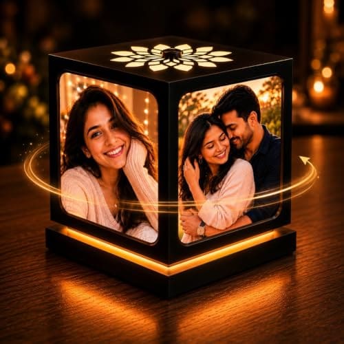 🛍️ ZOCI VOCI Personalized Rotating Photo Lamp with 4 Photos for Couples – Nostalgia, Romantic Anniversary Special Gifts for Wife, Husband & Girlfriend | Customized Memory Lamp for Birthday | Rakhi Gift