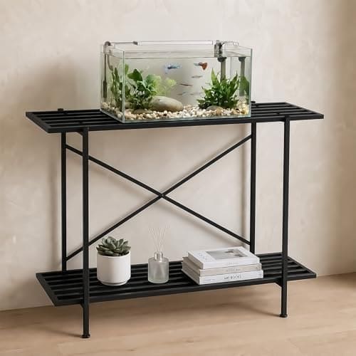 🛍️ Amazon Basics 2-Tier Fish Tank Stand | Heavy-Duty Metal Aquarium Rack | Adjustable Feet | Multi-Purpose Storage Shelf | Rust-Resistant Powder Coated Finish | Easy Assembly | Black | 88L x 29W x 74H cm