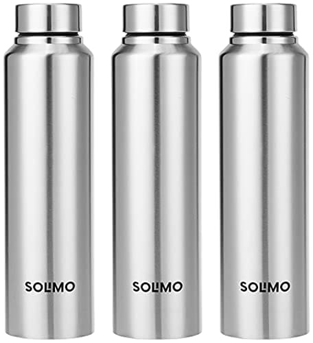 🛍️ Amazon Brand - Solimo Stainless Steel Water Bottle, Set of 3, 1 L Each (Blitz)