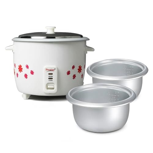🛍️ Prestige PRWO 1.8-2 Electric Rice Cooker| 2 Aluminium Cooking Pans | Stainless Steel Lid | Grey/White | Cool Touch Handles | Detachable Power Cord | 700- Watt|1.8 Litres