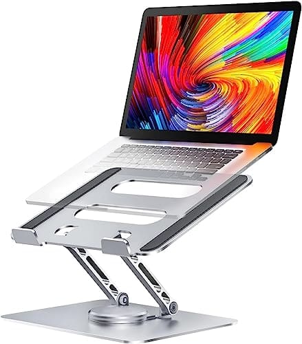 🛍️ PLIXIO Adjustable Laptop Stand with 360° Rotating Base Tabletop Ergonomic Foldable Portable Holder Compatible for MacBook, HP, Dell, Lenovo & All Other Notebook (Sliver)
