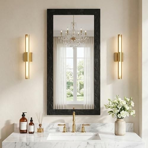 🛍️ Amazon Basics Synthetic Framed Exquisite Rectangular Wall Mirror | Versatile Usage for Living Rooms, Bedrooms| Standard Trim (Black) | 15 Inch X 39 Inch