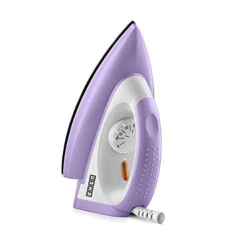 🛍️ USHA Armor 1100 watts Dry Iron with Shock Proof Plastic Body | Single Coat Black Non Stick Soleplate for Longer Durability|Overheat Safety Shutoff |180° Swivel Cord | 2 Years Warranty|(Purple & White)