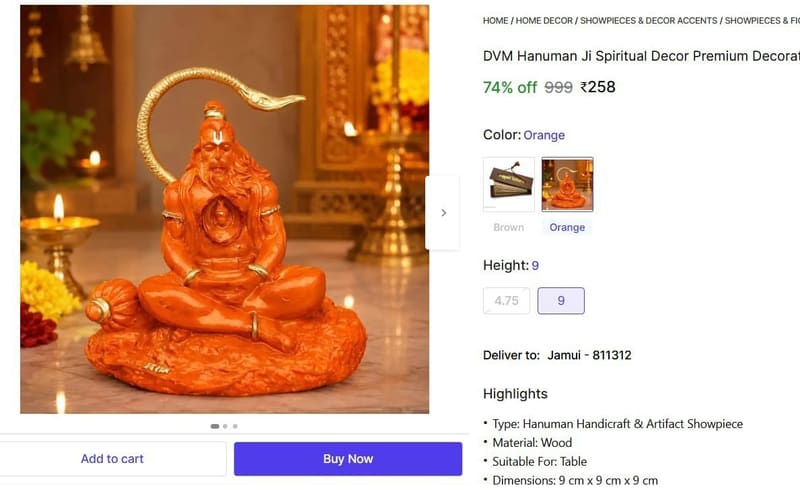 🔥  Hanuman Ji Spiritual Decor Premium Murti @ ₹258