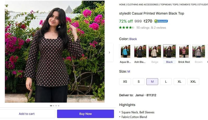 🔥  Casual Printed Women Purple Top @ ₹270