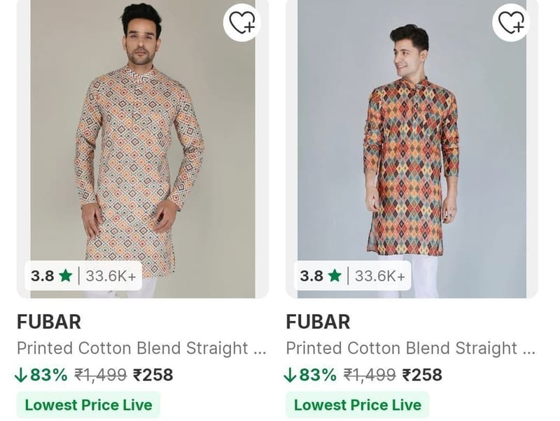 Flipkart Loot : Upto 83% off on Fubar Wedding Kurtas 😱😱