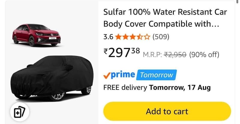 Amazon | Car Body Covers Starts @297.