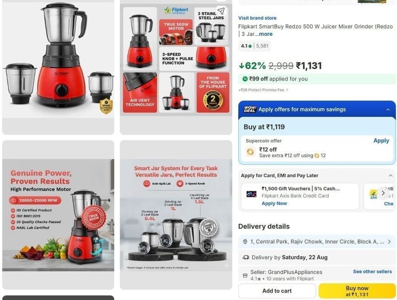 500 W Juicer Mixer Grinder | 3 Jars @ ₹1131