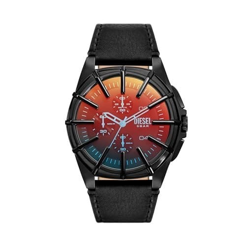 Diesel Leather Analog Black Dial Men Watch-Dz4658, Black Ban...