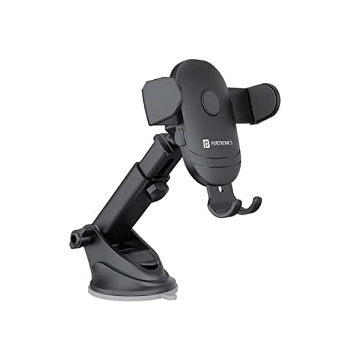🛍️ Portronics Clamp M2 Adjustable Car Mobile Phone Holder Stand for Dashboard & Windshield, 360° Rotational, Strong Suction Cup, Compatible with 4 to 6 inch Devices(Black)