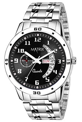 🛍️ Matrix Analog Day & Date Functioning, Black Dial Stainless Steel Strap Men's Watch