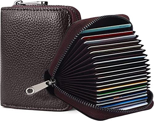 🛍️ VOGARD RFID 12 Card Slots Leather Credit Card Holder Small Zipper Card Case Wallet for Women & Men (POP69-Brown)