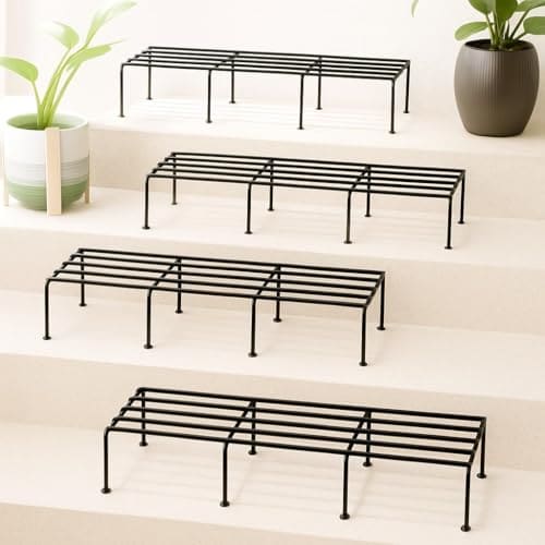 🛍️ TrustBasket Bold Plant Stand | 24 Inch, Set of 4 | Durable 9 Layer Coating Anti-Rust Metal | 75 KG Capacity | Plant Stands for Outdoor Balcony & Indoor Living Room | Pot Stands for Plants in Balcony | Black