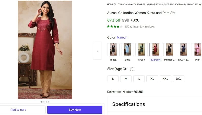 🔥  Women Kurta and Pant Set @ ₹320
