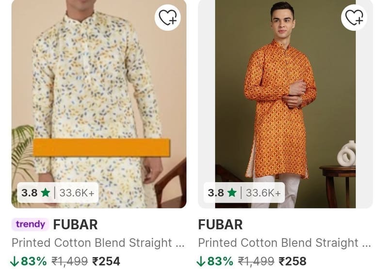 Flipkart Loot : Upto 85% off on Fubar Wedding Kurtas 😱😱