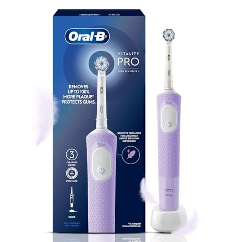 🛍️ Oral-B Vitality Pro Rechargeable Electric Toothbrush for Adults | 3 Brushing Modes: Daily, Sensitive & Sensitive+ | 2-Min Timer with Quadpacer | IPX7 Waterproof | 2 Year Warranty | Round Brush Head (Lilac)