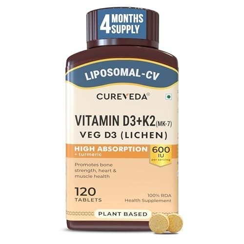 Cureveda Liposomal Vitamin D3 600 IU + Vitamin K2-7 & Turmer...