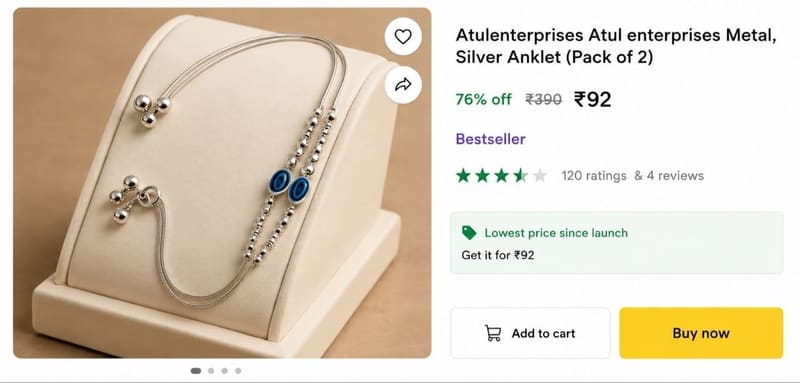 🔥  Silver Anklet (Pack of 2) @ ₹92