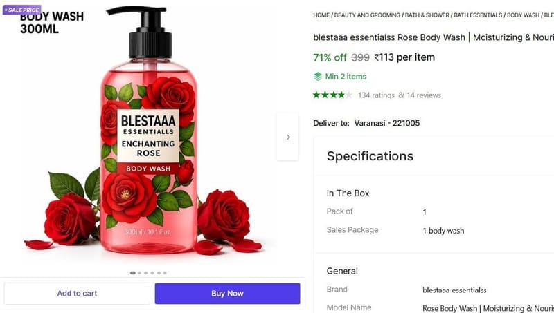 🔥  Rose Body Wash, 300 ml @ ₹113