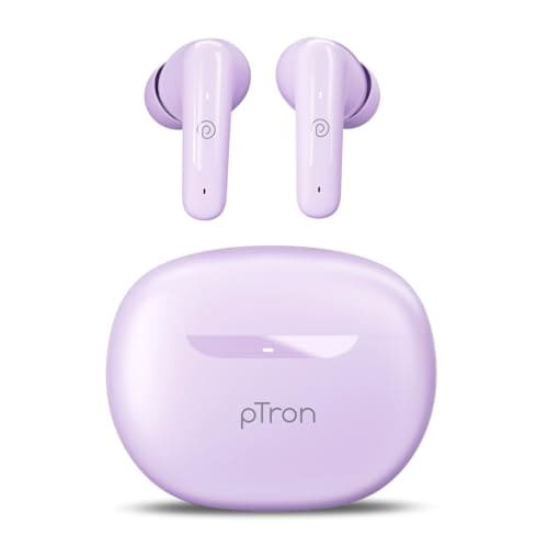 🛍️ pTron Bassbuds Astra in-Ear TWS Earbuds w/Stereo Sound, 34Hrs Playtime, Stereo Calls, Custom EQ, Mobile App, BTv5.3 Headphones, Touch Control, Voice Assistant, Type C Charging & IPX4 (Lilac)