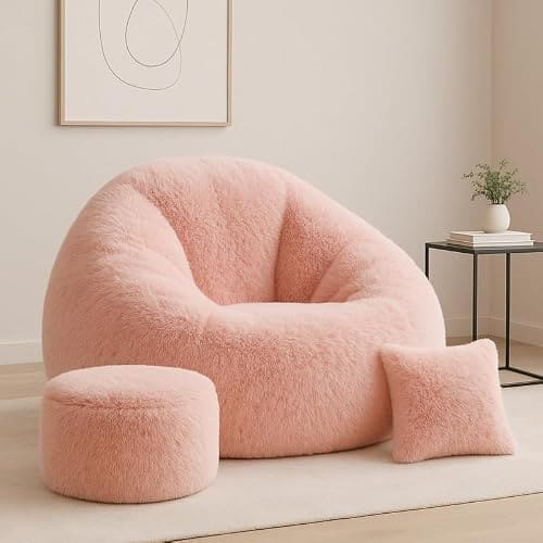 🛍️ Biggie Bean Bag Chair with Beans Filled 4XL The Evergreen Classics Bean Sofa-Comfort That Hugs Back-Styled for Elegance with Free Cushion & Footrest (Matching Color : Soft Fur Pink)
