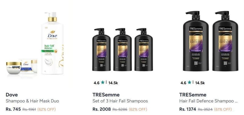Myntra | Dove, Tresemme 1L Shampoos 60 - 65% Off