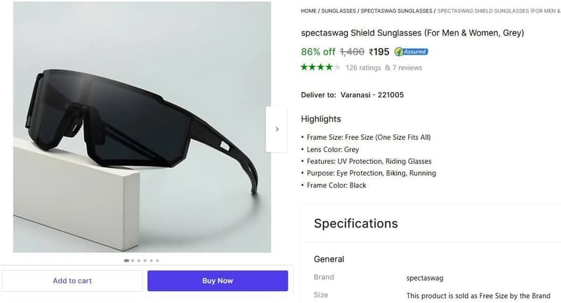 🔥  Shield Sunglasses @ ₹195