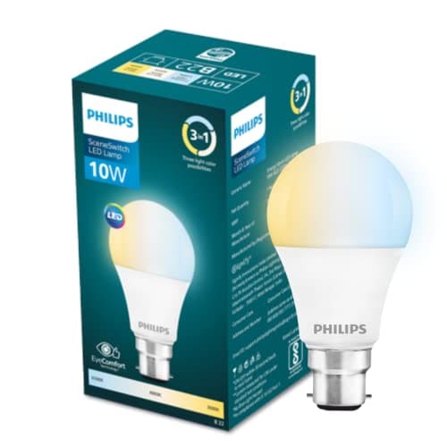 Philips 10-watt LED Bulb|3 Colors in 1 LED Bulb|Scene Switch...