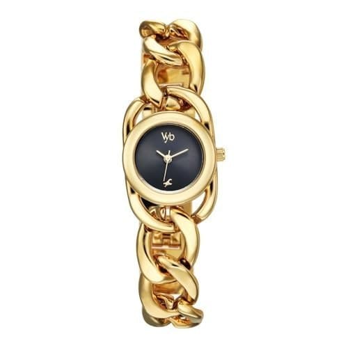 🛍️ Fastrack Vyb Diva with Quartz Analog Black Dial Gold Alloy Strap Watch for Women - FV60150YM01W
