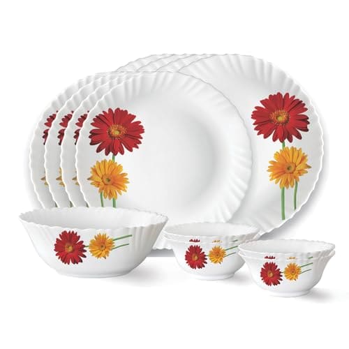 Larah by Borosil Zinnia Fluted Series Opalware Dinner Set | ...