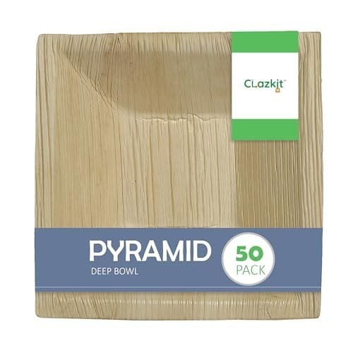 Clazkit 50 Pack Areca Deep Pyramid Bowl | Like Wooden Bamboo...