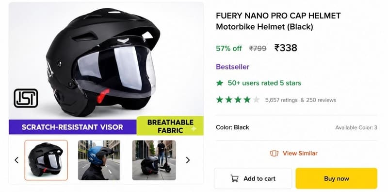 🔥 Motorbike Helmet (Black) @ ₹338