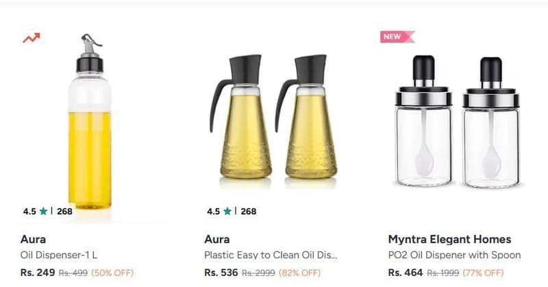 Myntra | Oil Dispenser starting at 83/- + additional Coupon
