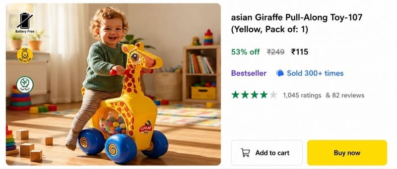 🔥 Asian Giraffe Pull Along Toy @ ₹115