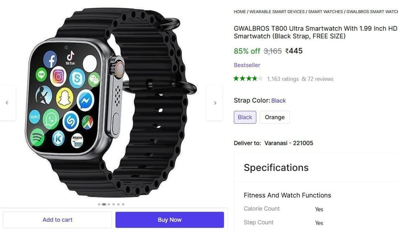 🔥  T800 Ultra Smartwatch @ ₹445