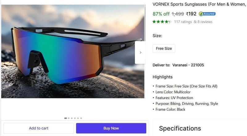 🔥  Sports Sunglasses @ ₹192