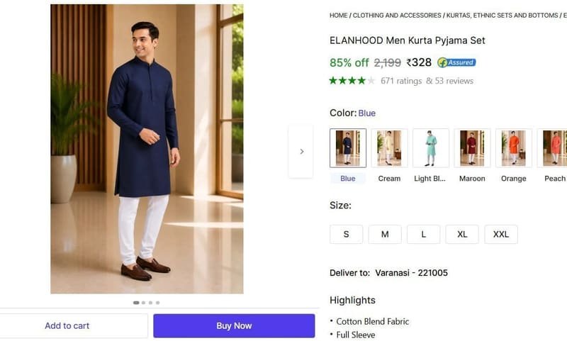 🔥  Men Kurta Pyjama Set @ ₹328