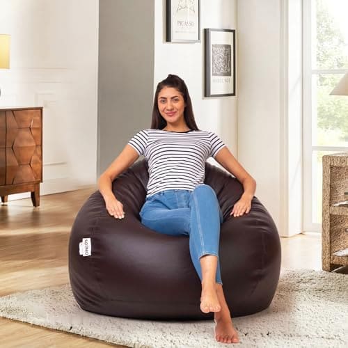 🛍️ Amazon Brand - Solimo Classic Bean Bag Cover 4XL Without Beans, Faux Leather Bean Bags Cover with Handle & Zipper, Bean Bag Cover for Living Room (Brown)