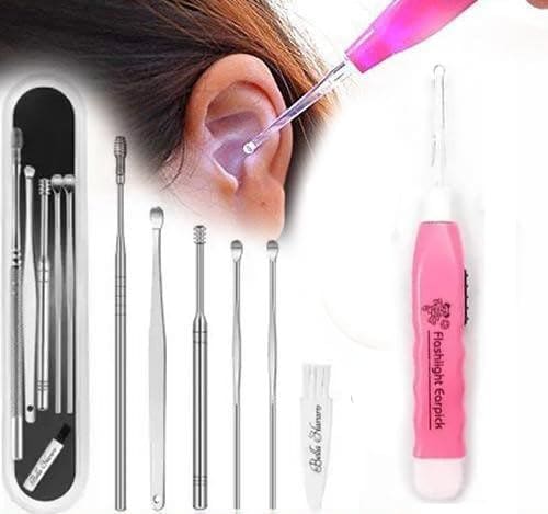 🛍️ JustLatest Ear Wax Cleaner 6Pcs + LED Ear Cleaner, Ear Cleaning Tool, Ear Wax Remover Tool Kit, Ear Buds, Ear Cleaner Tool, Ear Wax Removal