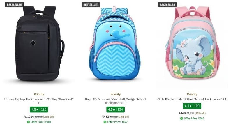 AJIO : Upto 75% Off On Priority Bags.