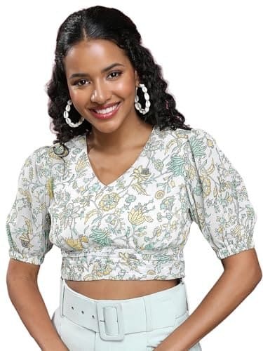 Tokyo Talkies Women's Short Sleeves V-Neck Printed Tops| Sty...