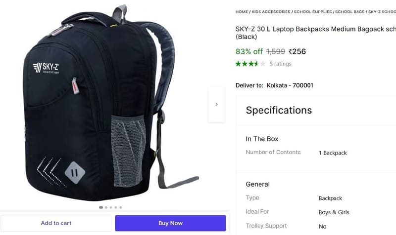 🔥  Laptop Backpacks @ ₹256