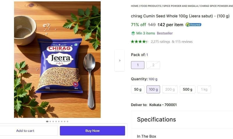 Shopsy | 🔥  Chirag Daily Cumin Seed, 100g   ₹42