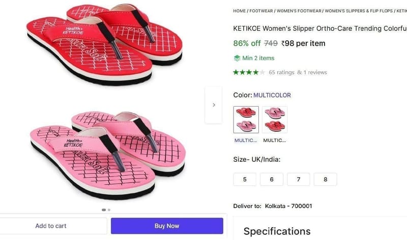 💥 Women's Slippers at ₹98 [Min.2]