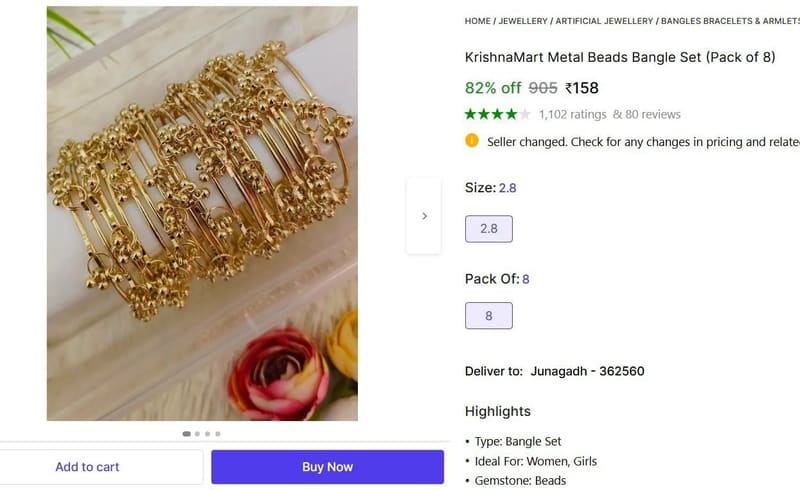 🔥  Bangle Set (Pack of 8) @ ₹158